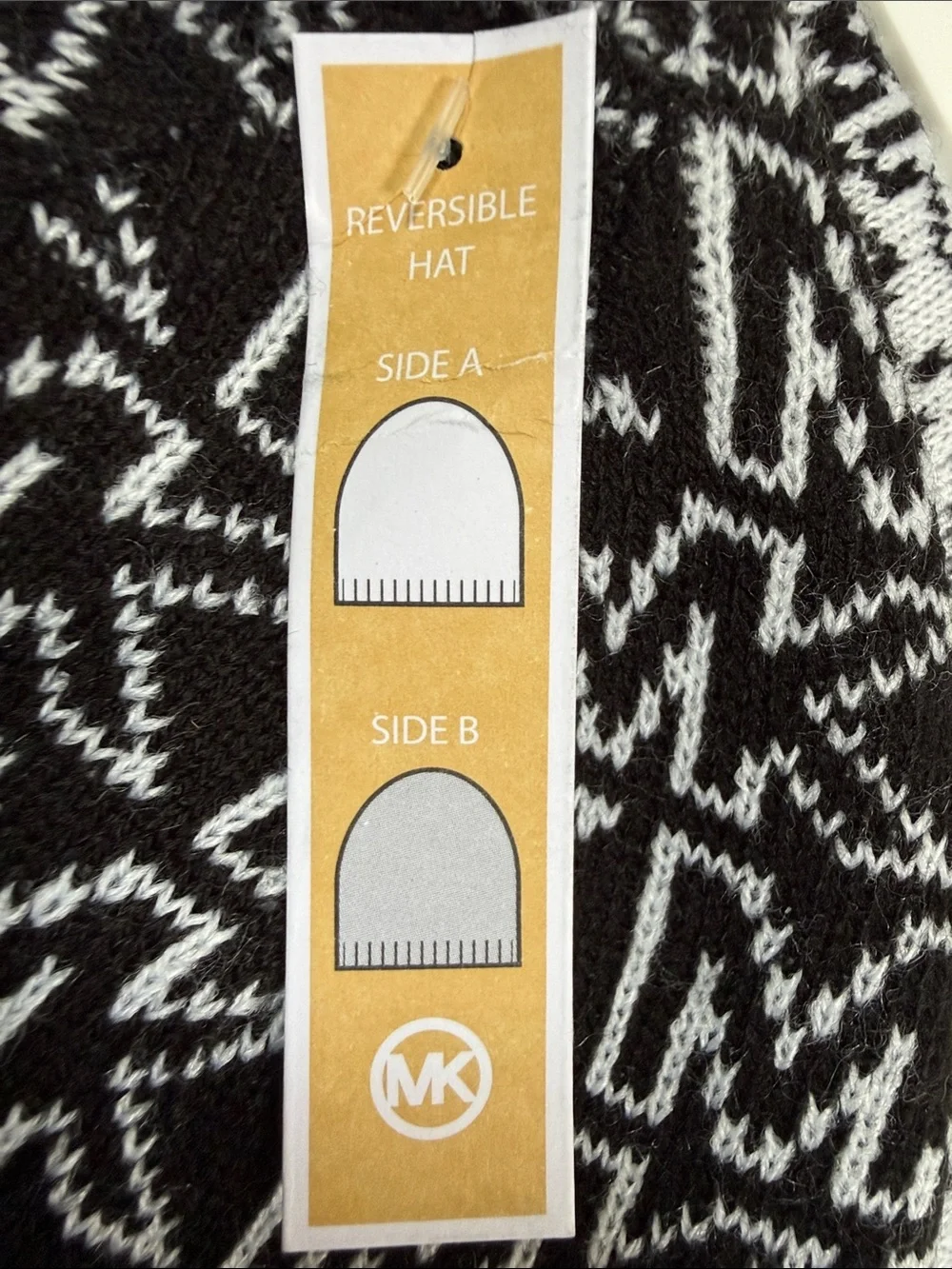 Michael Kors Black & White MK Logo Knit Reversible Beanie and Scarf Set.